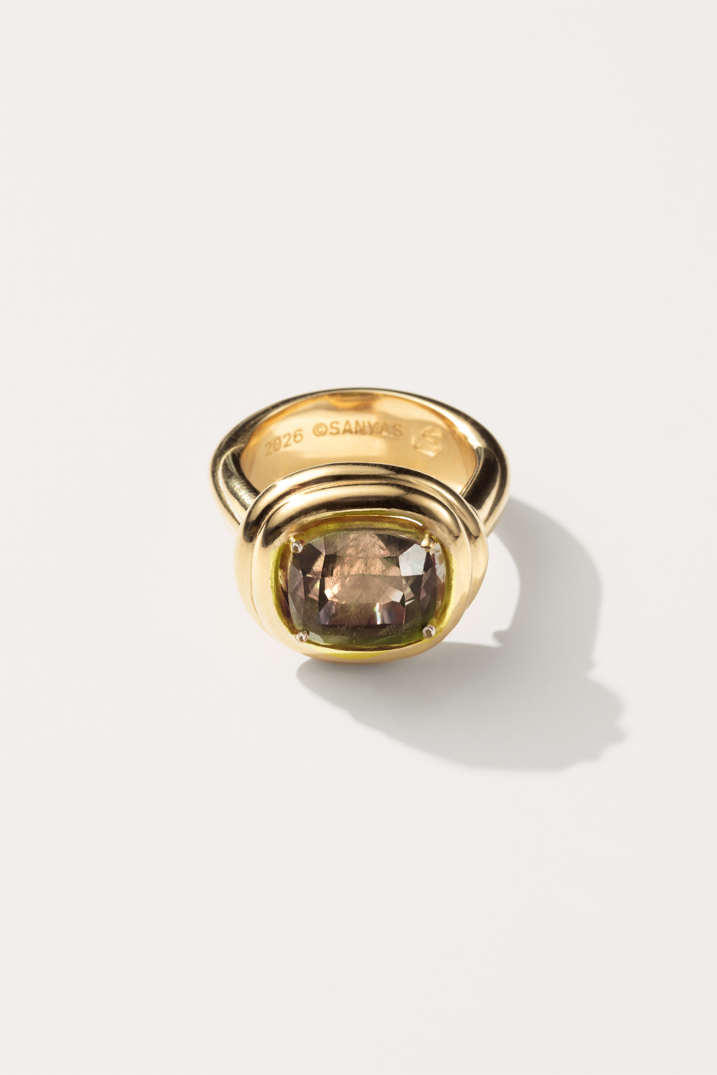 Gold-plated Smokey Quartz Phèdre N°30 ring