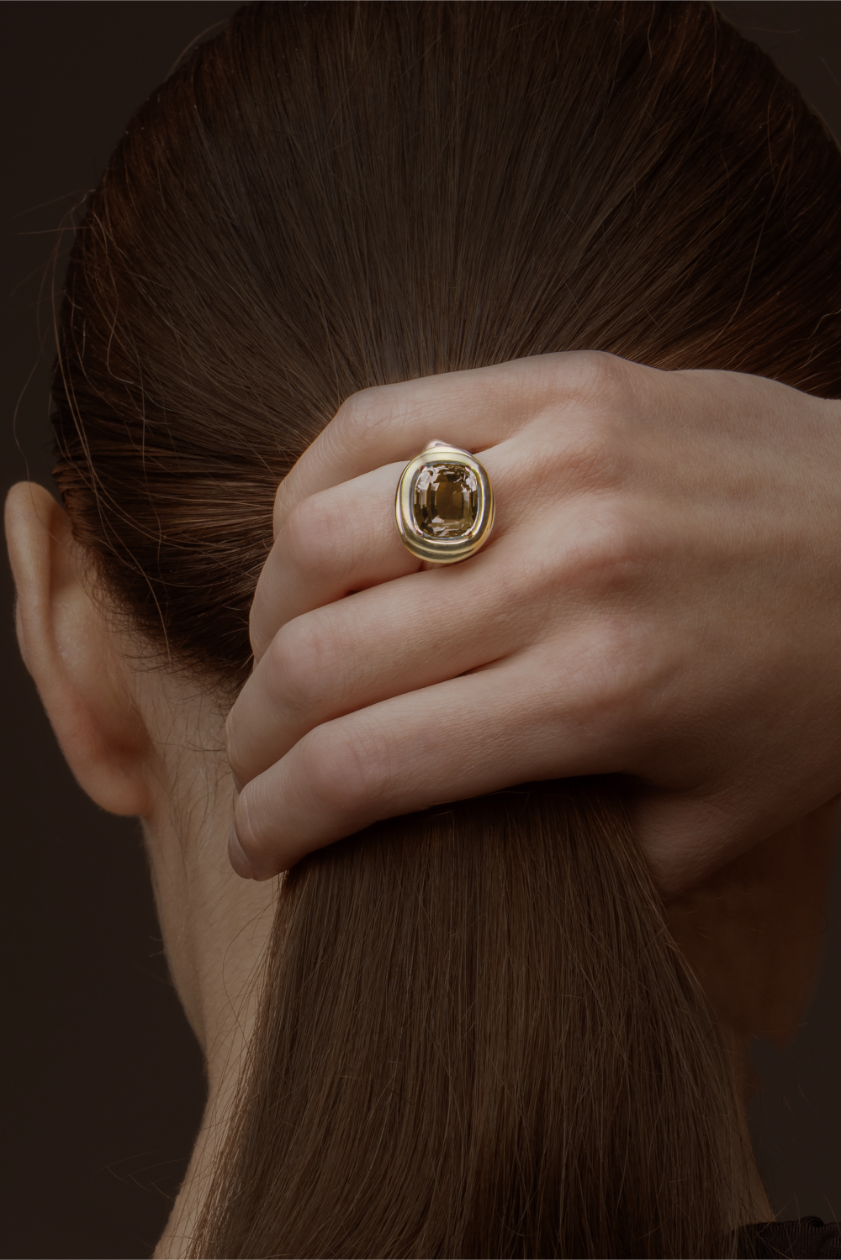 Gold-plated Smokey Quartz Phèdre N°30 ring