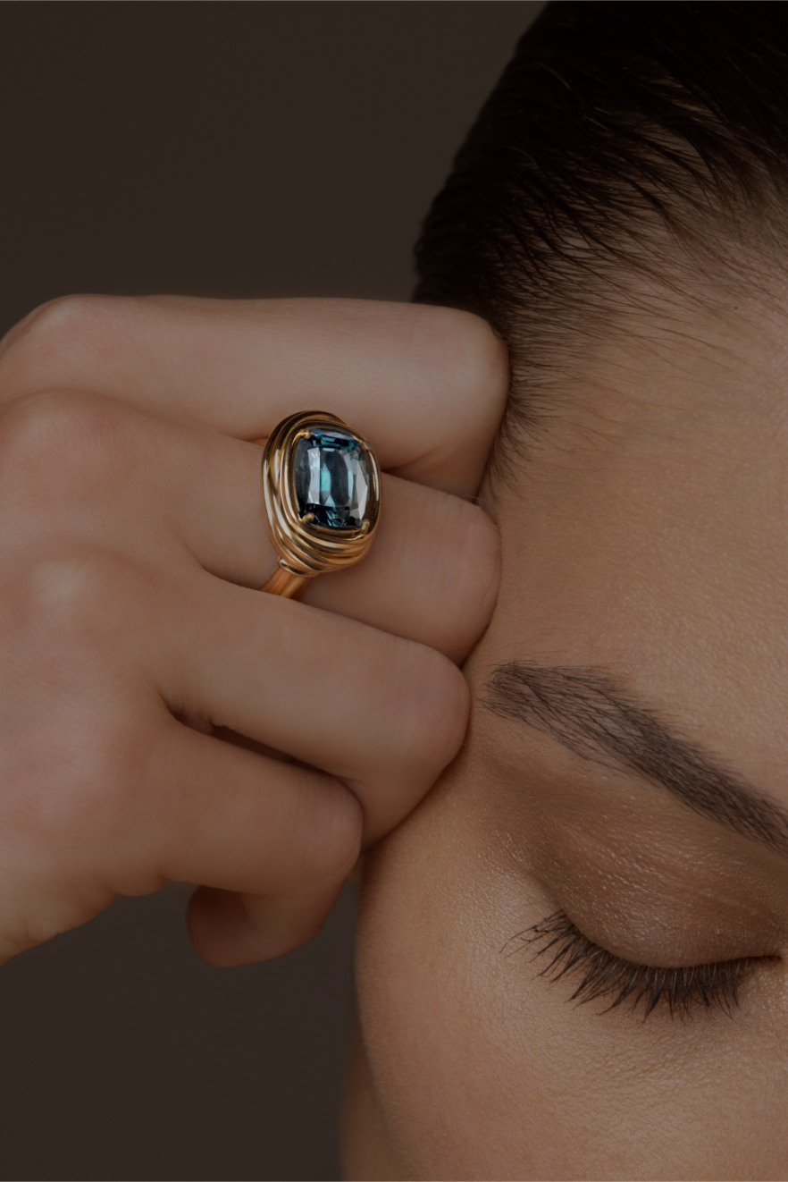 Gold-plated London Blue Topaz Phèdre N°13 ring